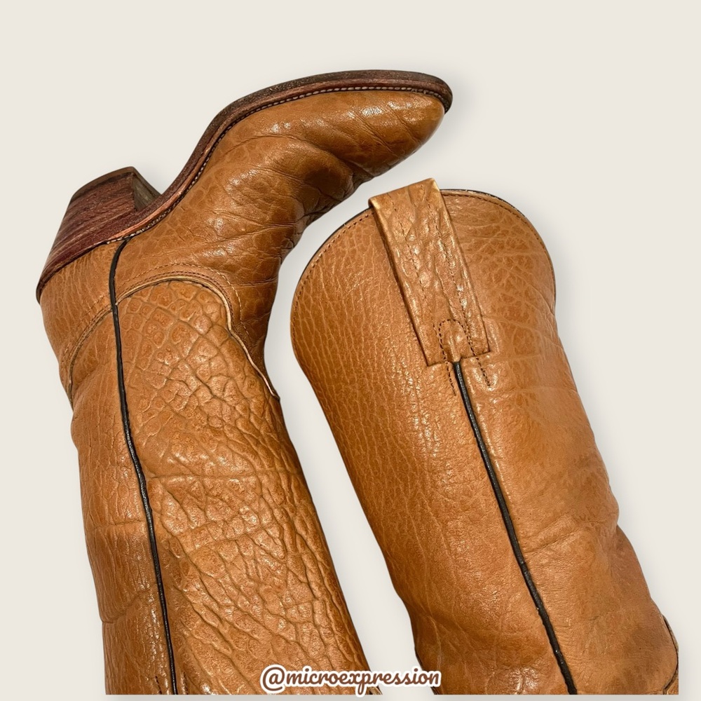 1980s VINTAGE Frye Grainy Tan Brown Leather Pull On Western Boho Cowboy Boot - Picture 12 of 15